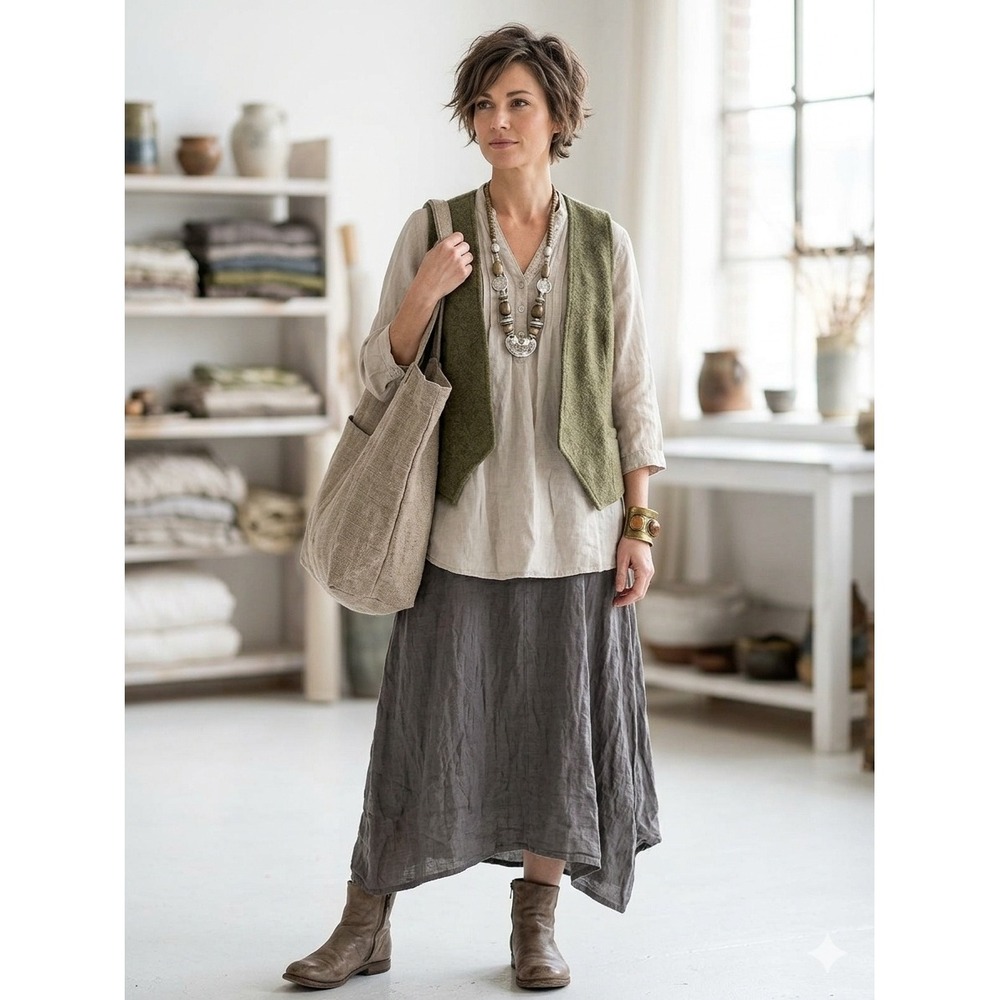 Malvin Hamburg‎ Germany Womens Beige 100% Linen Pintuck Roll Tab Sleeve Blouse